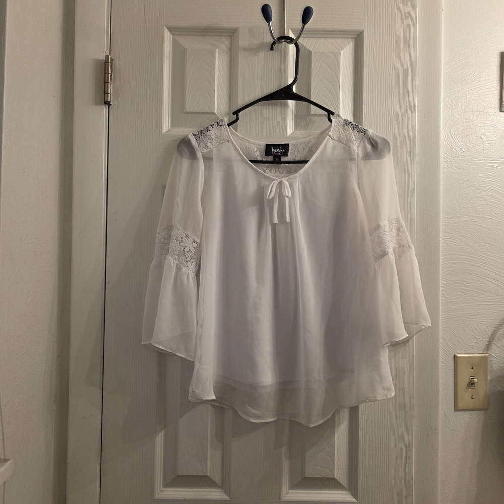 Lush White Sheer Blouse with Lace Accents